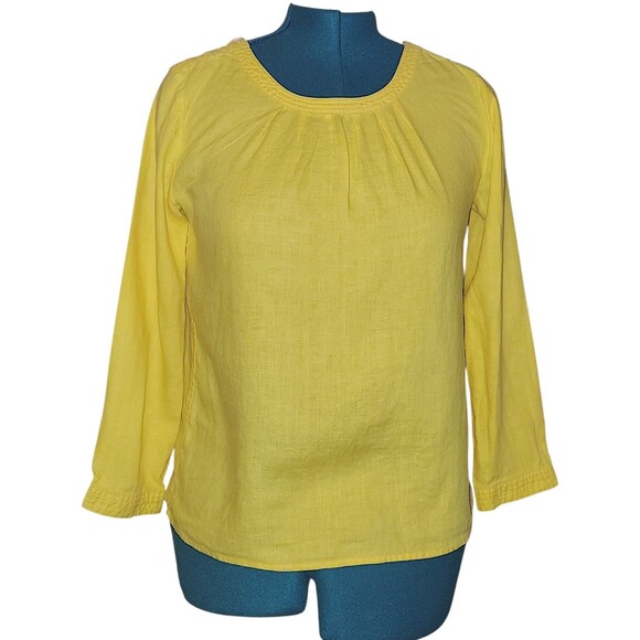 J.Crew Factory Yellow Linen Pleated Neckline Button Detail Shirt, Size Small - Picture 1 of 6